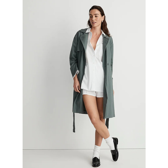 Madewell Textural Trench Coat Green Medium New - Picture 4 of 14